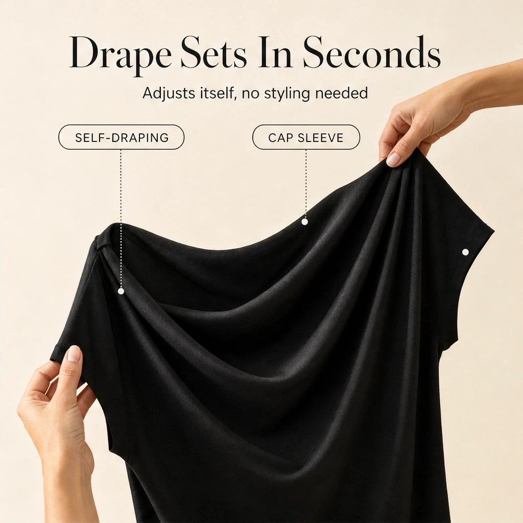 Drapelle™ – Cowl Neck Cap Sleeve Top with Twisted Hem + 50% OFF