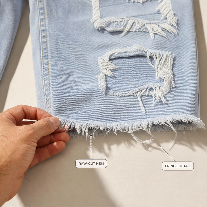 FRAYD™ – Distressed Frayed-Patch Denim Shorts for Men + 50% OFF