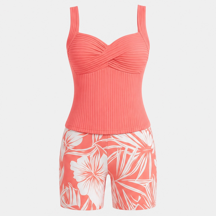 Sundrift™ – Tummy-Smoothing Twist-Front Tankini &amp; Boxer Short Swim Set + 50% OFF