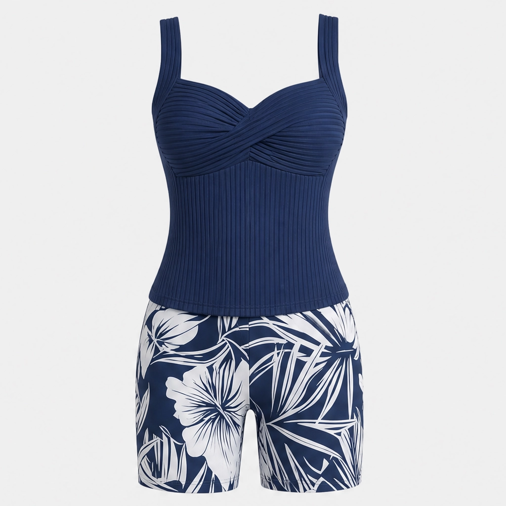 Sundrift™ – Tummy-Smoothing Twist-Front Tankini &amp; Boxer Short Swim Set + 50% OFF
