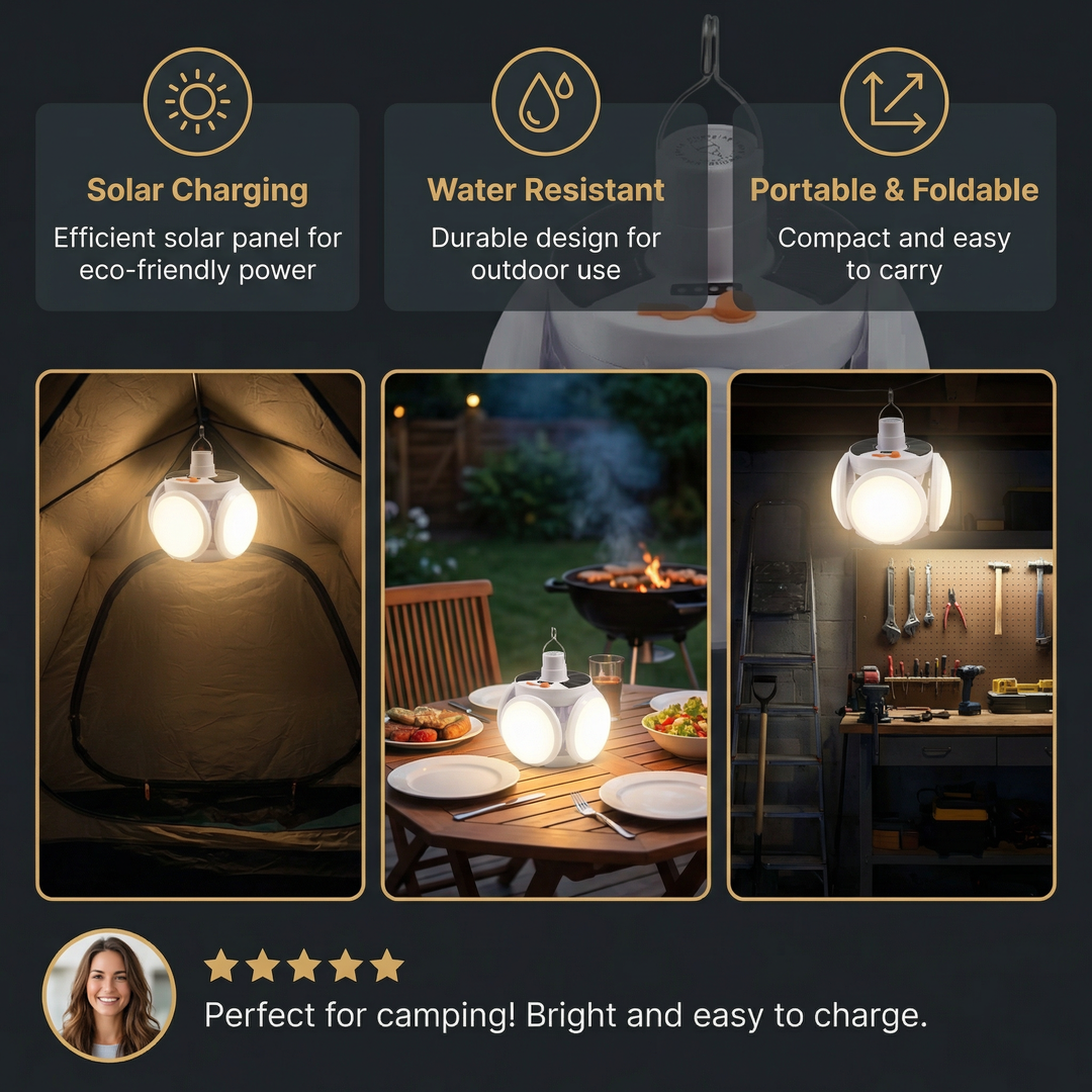 Cairnlight™ – Foldable Solar Camping Lantern with 4 LED Panels &amp; Hanging Hook + 50% OFF