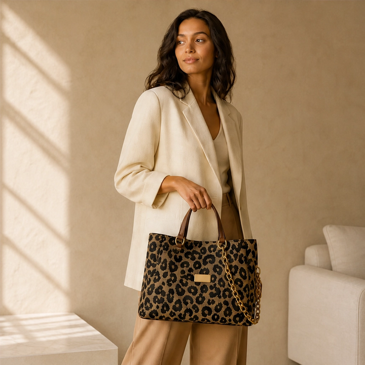 Fauvelle™ – Roomy Leopard-Print Tote Bag with Chain &amp; Leather Straps + 50% OFF