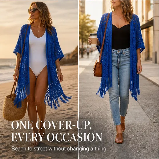Sundrift™ – Breathable Open-Knit Fringe Cover-Up Cardigan + 50% OFF