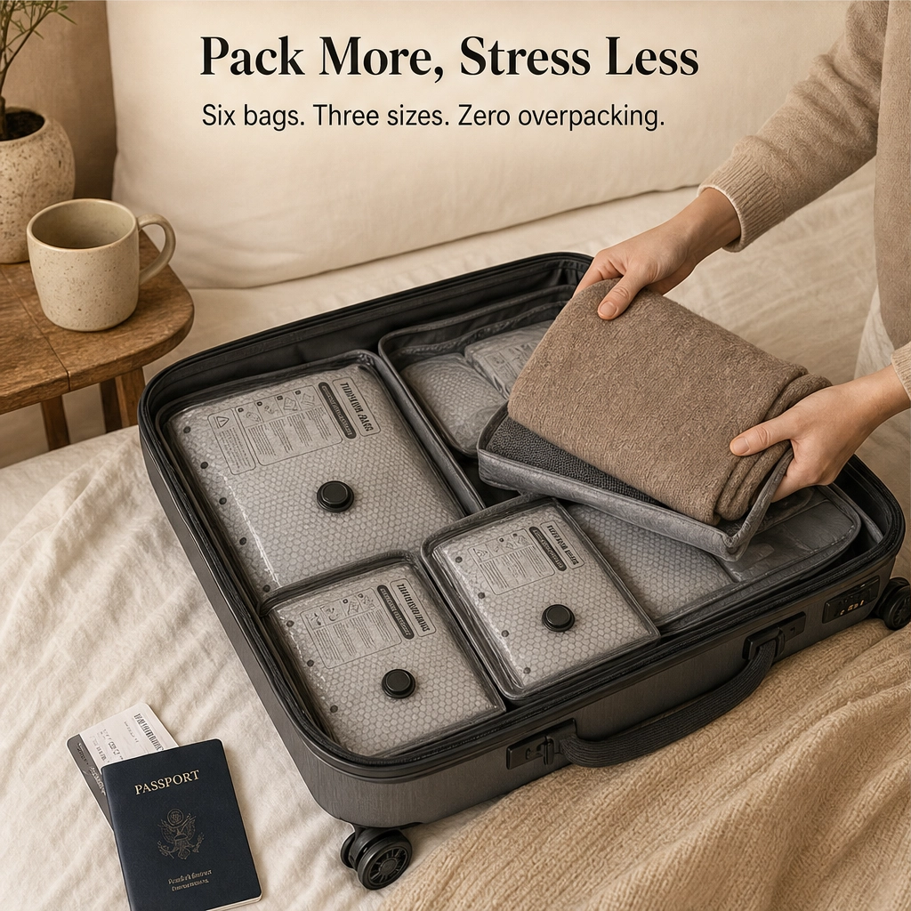 PackVault™ – Cordless Pump Travel Vacuum Compression Bag Set + 50% OFF