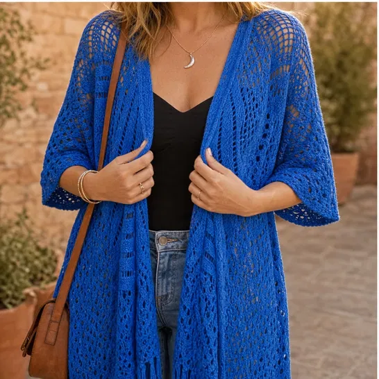 Sundrift™ – Breathable Open-Knit Fringe Cover-Up Cardigan + 50% OFF