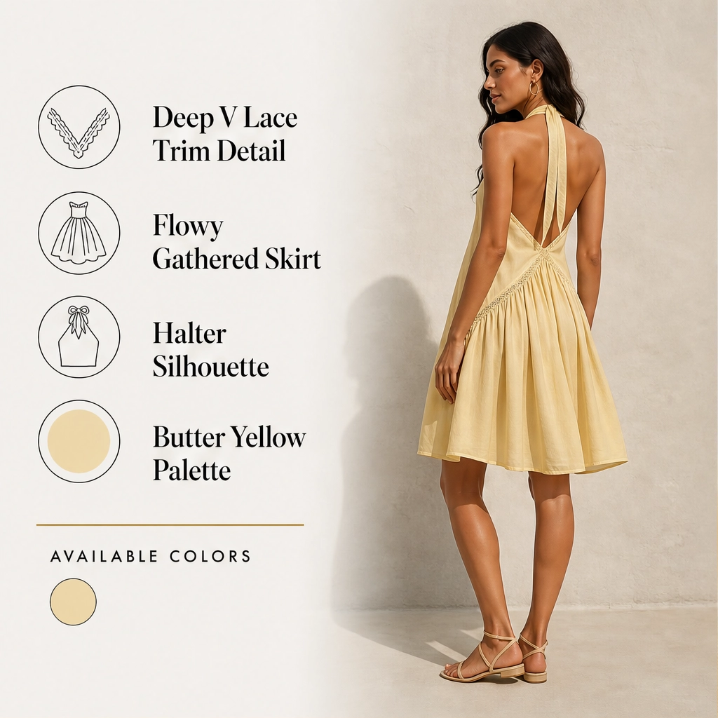 Soleille – Deep V-Neck Lace-Trim Sleeveless Flowy Mini Dress + 50% OFF