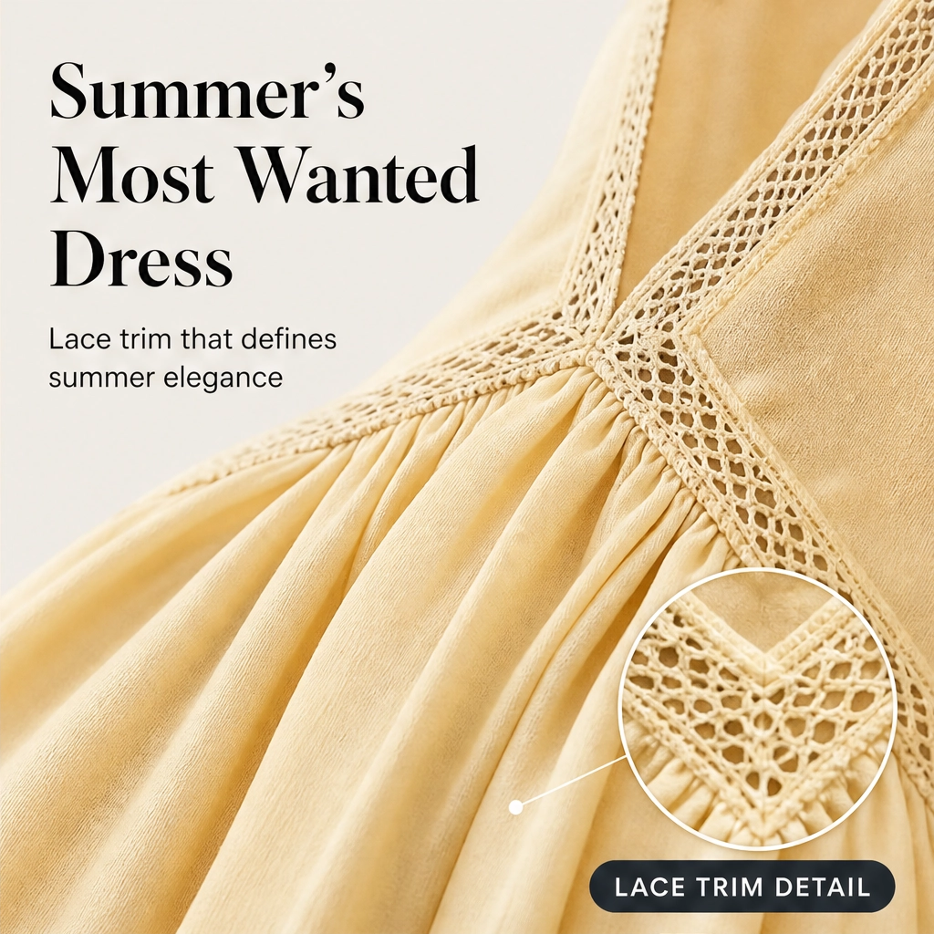 Soleille – Deep V-Neck Lace-Trim Sleeveless Flowy Mini Dress + 50% OFF