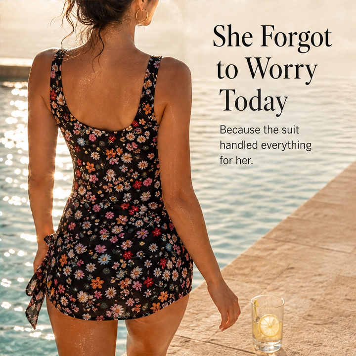 Solène – Tummy-Control Skirted One-Piece Swim Dress with Built-In Shorts + 50% OFF