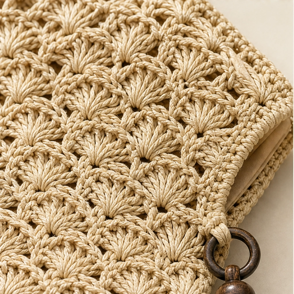 Dunecove™ – Handwoven Crochet Straw Shoulder Bag with Wooden Bead Handles + 50% OFF