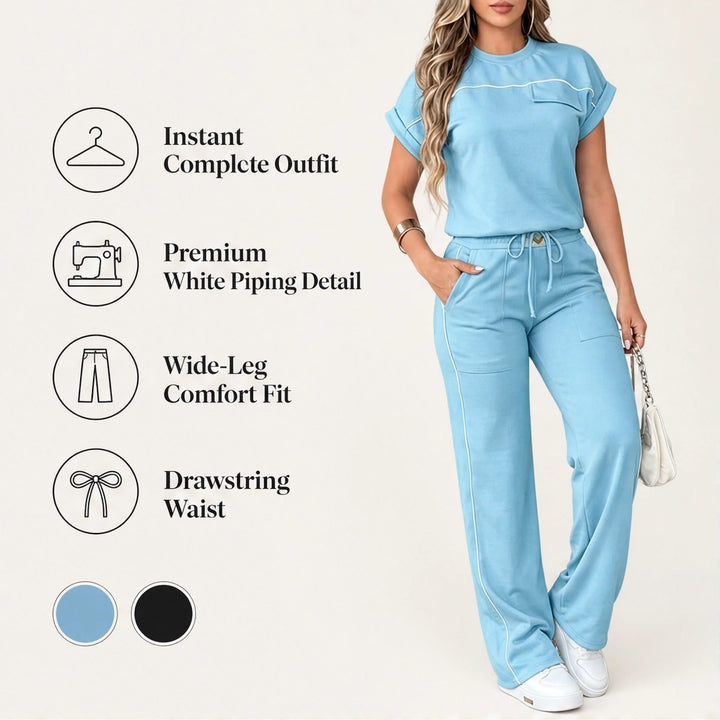 Sway™ – Contrast-Piping Wide-Leg Top &amp; Pants Set + 50% OFF