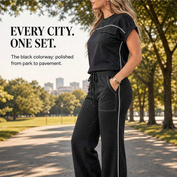 Sway™ – Contrast-Piping Wide-Leg Top &amp; Pants Set + 50% OFF