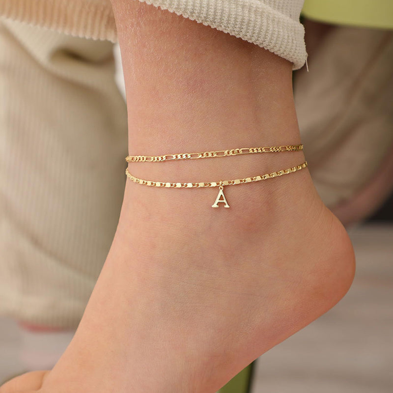 Avienne™ – Layered Gold Initial Anklet with Rhinestone Charm + 1+1 FREE