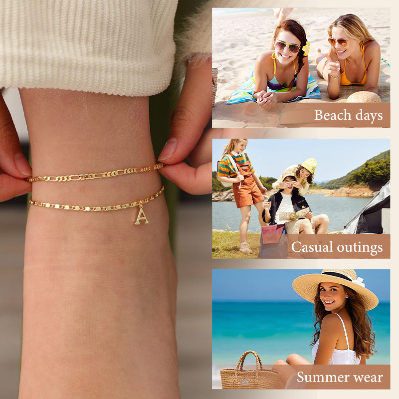 Avienne™ – Layered Gold Initial Anklet with Rhinestone Charm + 1+1 FREE