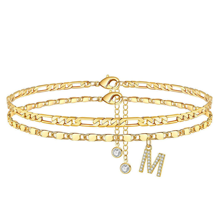 Avienne™ – Layered Gold Initial Anklet with Rhinestone Charm + 1+1 FREE