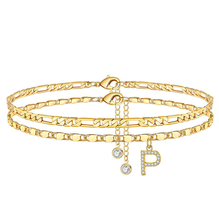 Avienne™ – Layered Gold Initial Anklet with Rhinestone Charm + 1+1 FREE