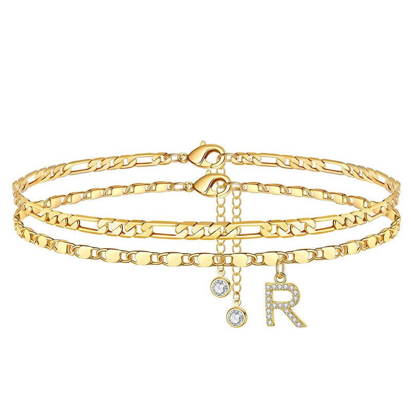 Avienne™ – Layered Gold Initial Anklet with Rhinestone Charm + 1+1 FREE