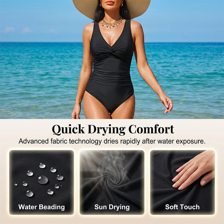 Drapelle™ – Tummy-Control Twist-Front V-Neck One-Piece Swimsuit + 50% OFF