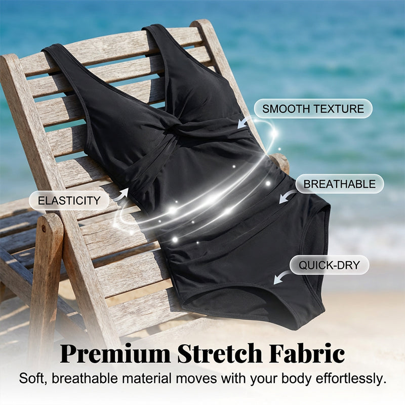 Drapelle™ – Tummy-Control Twist-Front V-Neck One-Piece Swimsuit + 50% OFF