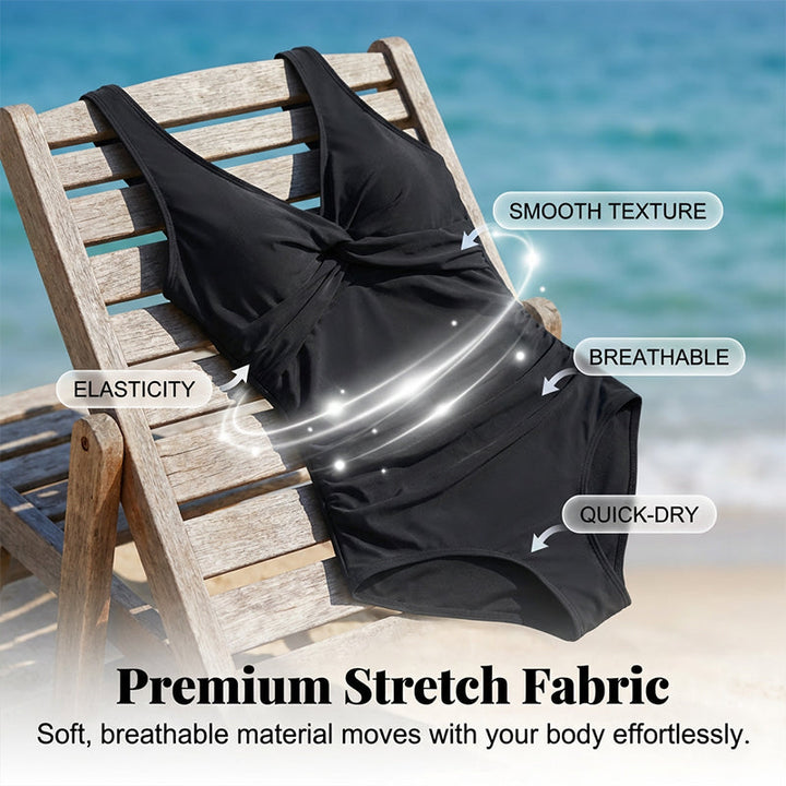 Drapelle™ – Tummy-Control Twist-Front V-Neck One-Piece Swimsuit + 50% OFF