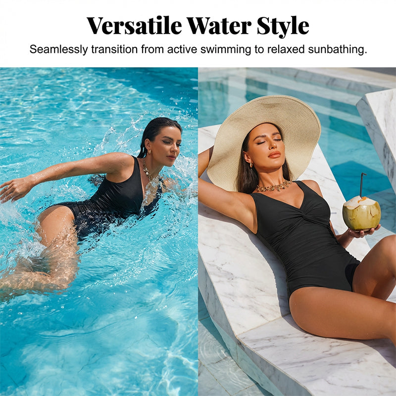 Drapelle™ – Tummy-Control Twist-Front V-Neck One-Piece Swimsuit + 50% OFF