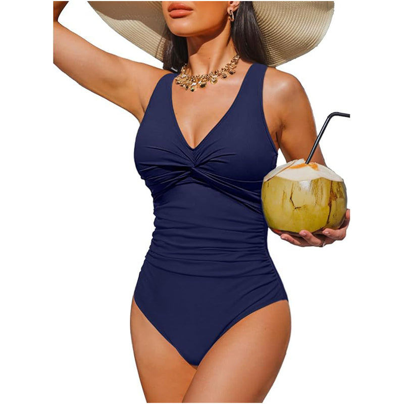 Drapelle™ – Tummy-Control Twist-Front V-Neck One-Piece Swimsuit + 50% OFF