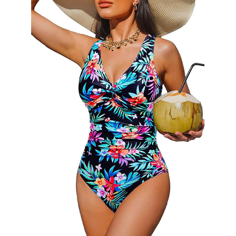 Drapelle™ – Tummy-Control Twist-Front V-Neck One-Piece Swimsuit + 50% OFF