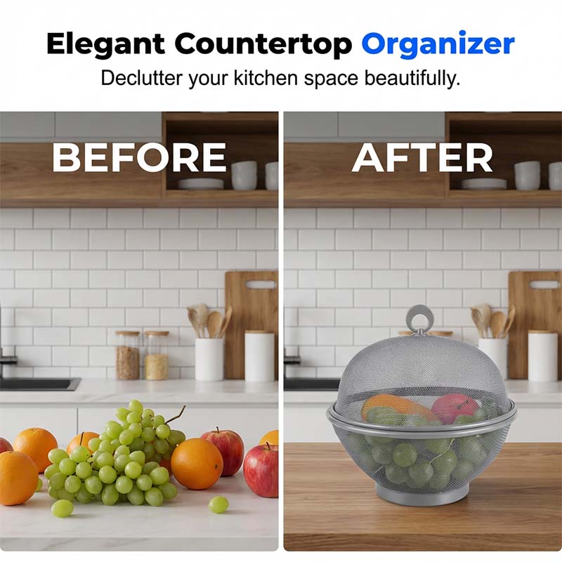 Larder™ – Breathable Mesh Fruit Basket with Lid &amp; Built-In Colander + 50% OFF