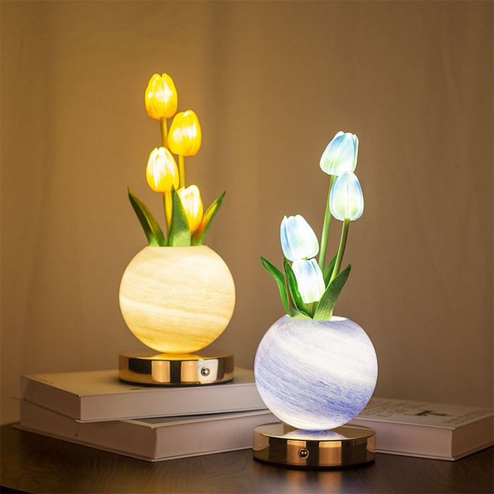 Petalune™ – Glass Globe Tulip Bouquet Night Light with Soft Warm Glow + 50% OFF