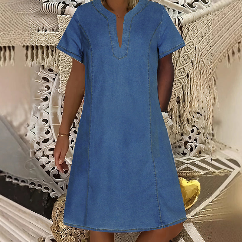 Solène™ – Lightweight Breathable Denim V-Neck Dress with Pockets + 50% OFF