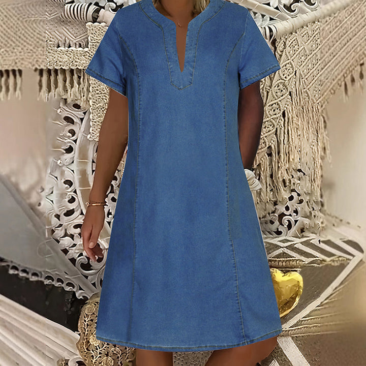 Solène™ – Lightweight Breathable Denim V-Neck Dress with Pockets + 50% OFF
