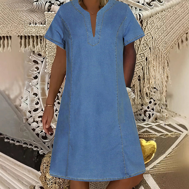 Solène™ – Lightweight Breathable Denim V-Neck Dress with Pockets + 50% OFF