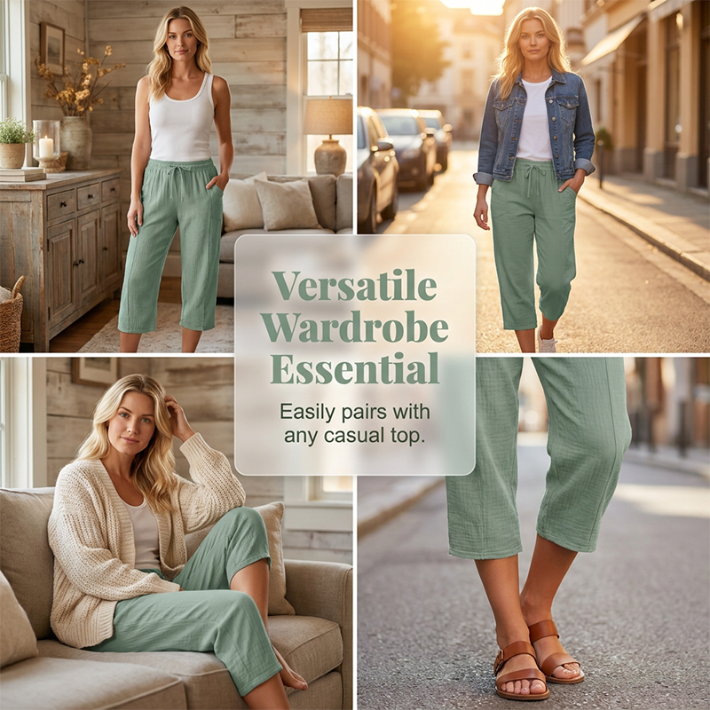 Linara™ – Breathable Wide-Leg Cropped Pants with Adjustable Waist + 50% OFF