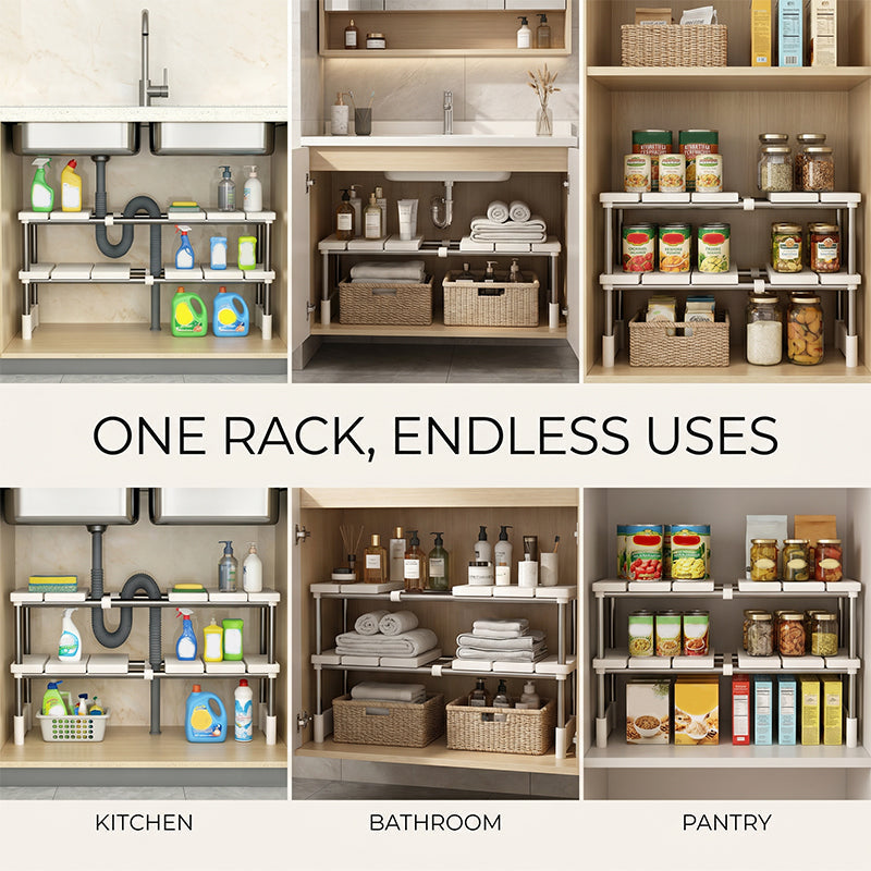 Alcove – Expandable Under-Sink Shelf with Removable Panels &amp; No-Wobble Frame + 50% OFF